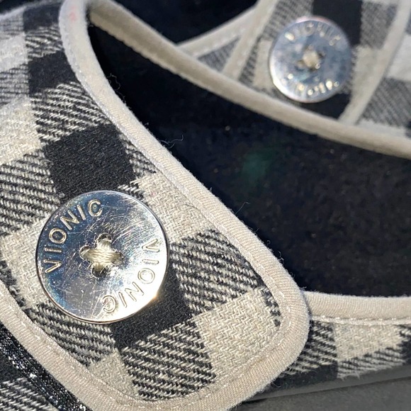 Vionic Sadie Gray Plaid Checkered Slipper Mule Adjustable Strap Orthotic sz 7 - Picture 11 of 12